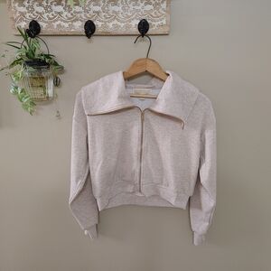 NWT Michael Kors Beige Cropped Zip-Up Collared Soft Cozy Sweatshirt Womens Small